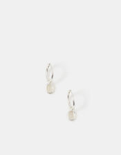 Sterling Silver Healing Stone Hoop Earrings, Clear (CLEAR), large