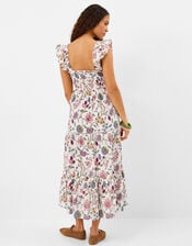 Floral Print Tiered Maxi Dress, Ivory (IVORY), large