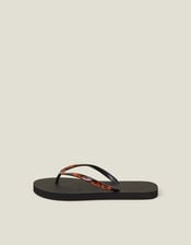 Tortoiseshell Strap Flip Flops, Black (BLACK), large