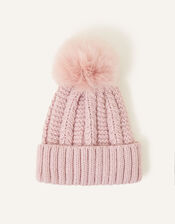 Chunky Knit Pom-Pom Beanie, Pink (PINK), large