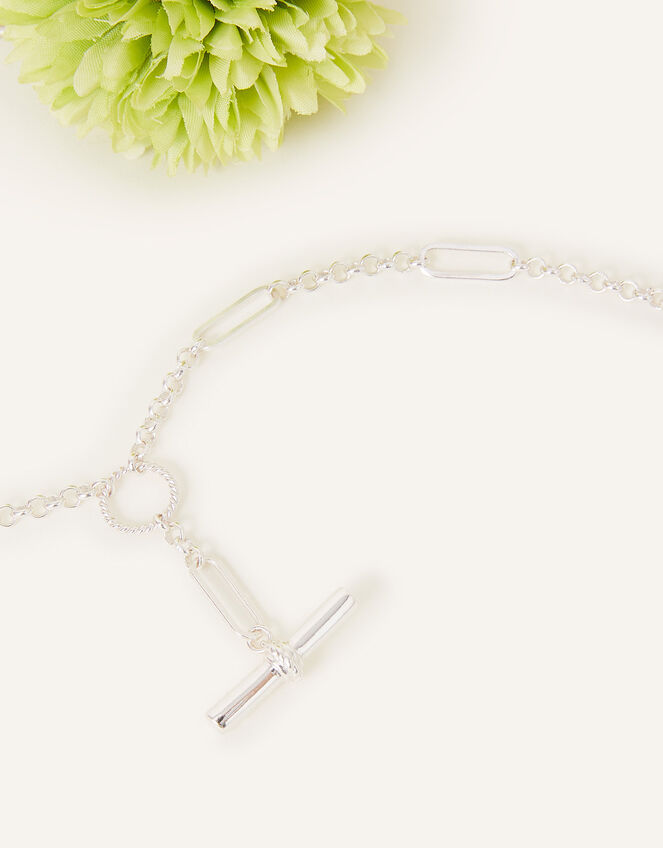 Sterling Silver-Plated Twist T-Bar Necklace, , large