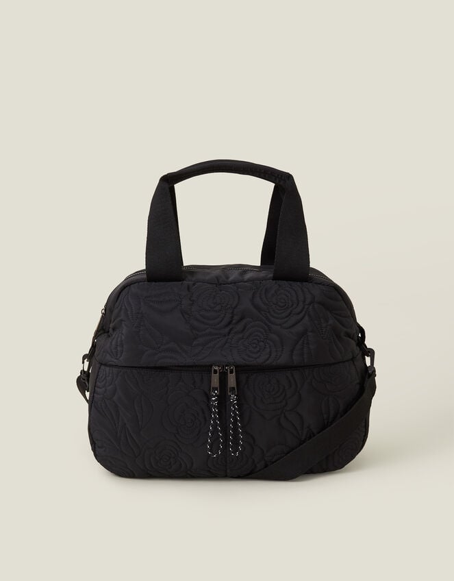 Floral Quilted Travel Bag, Black (BLACK), large