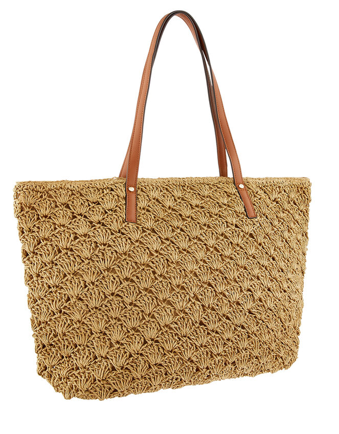 Raffia Shopper Bag with Colourful Strap, , large