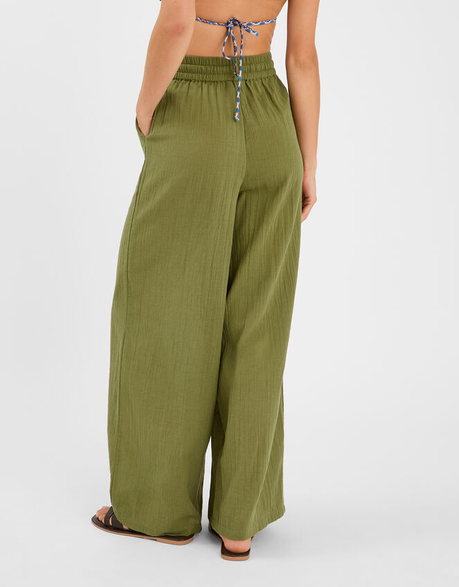 Wide Leg Beach Trousers, Green (KHAKI), large