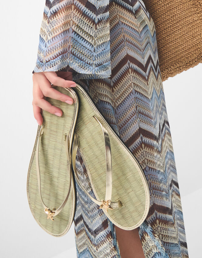 Starfish Metallic Seagrass Flip Flops, Gold (GOLD), large