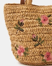 Floral Embroidered Raffia Crossbody Bag, , large