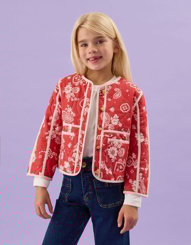 Girls Paisley Print Quilted Jacket, Red (RED), large