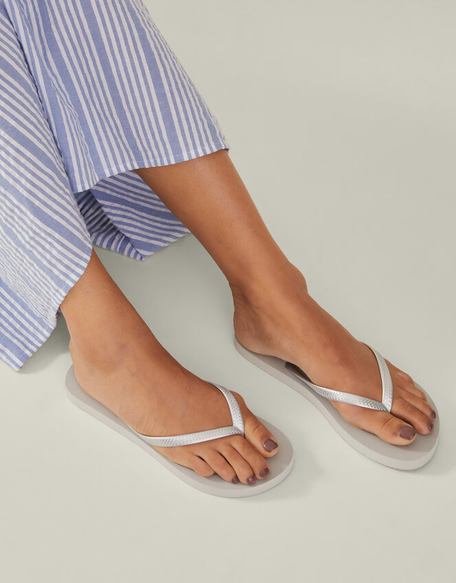 Plain Metallic Flip Flops, Silver (SILVER), large