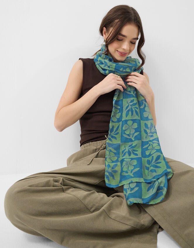 Lightweight Flower Tile Print Scarf, , large