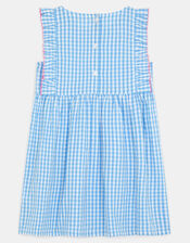 Girls Cherry Gingham Dress, Blue (BLUE), large