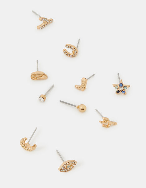 10-Pack Lucky Western Stud Earrings, , large