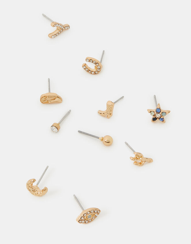 10-Pack Lucky Western Stud Earrings, , large