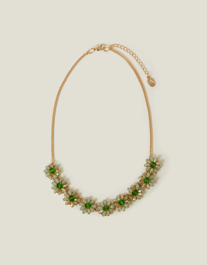 Beaded Flower Collar Necklace Green, , large
