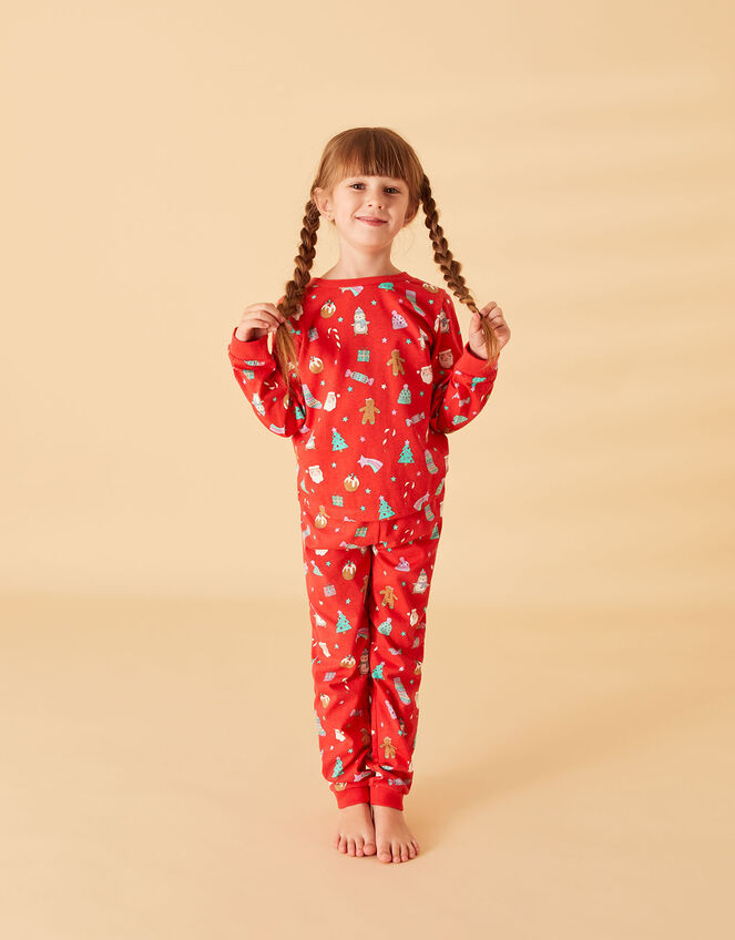 Girls Christmas Print Pyjama Set, Red (RED), large