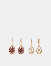 2-Pack Flower Teardrop Hoop Earrings, , large