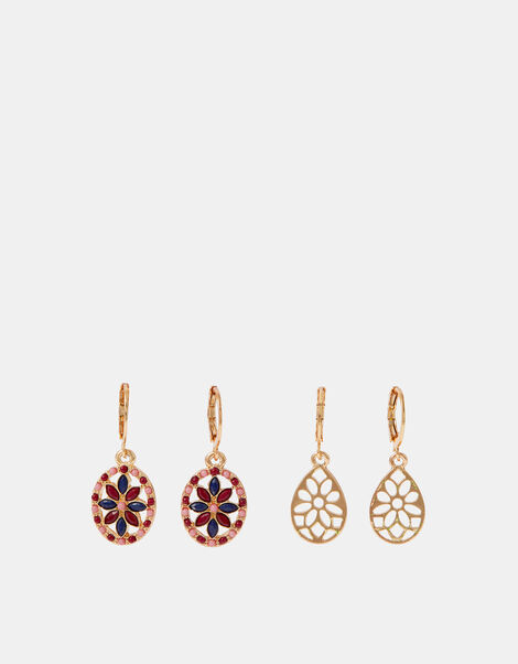 2-Pack Flower Teardrop Hoop Earrings, , large