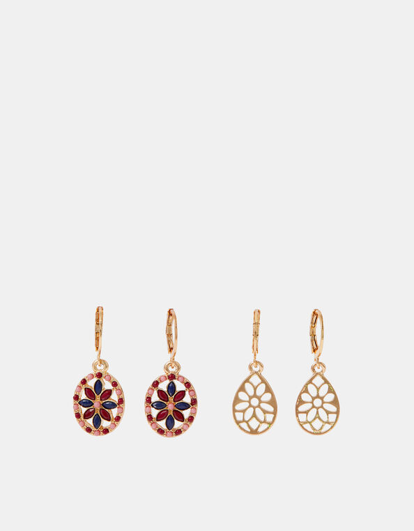 2-Pack Flower Teardrop Hoop Earrings, , large