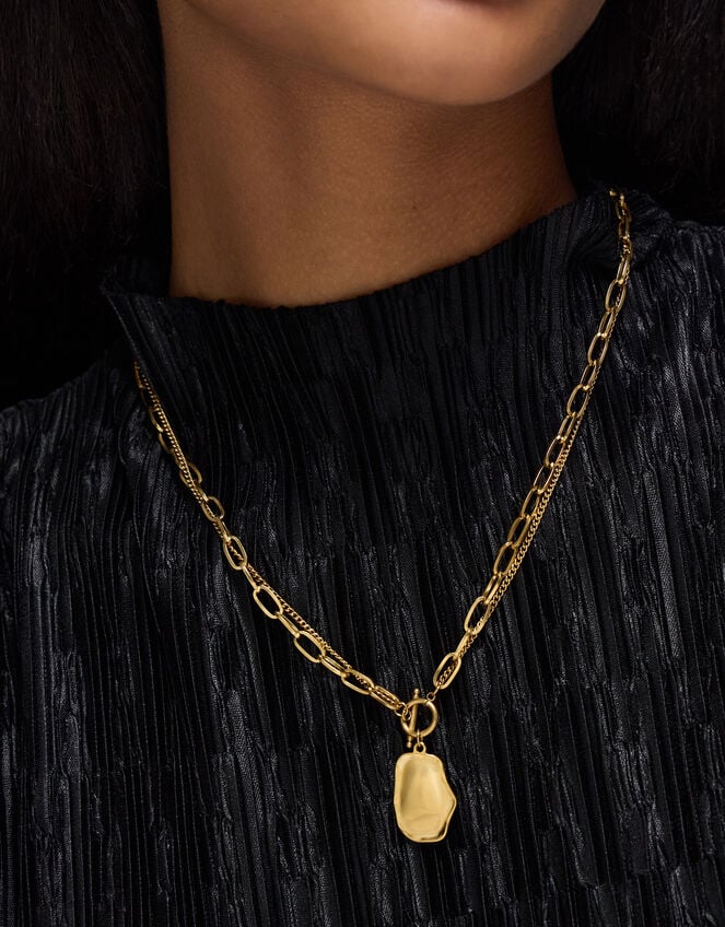 Stainless Steel Nugget Charm T-Bar Necklace, , large