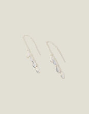 Sterling Silver-Plated Leaf Drop Threader Earrings , , large
