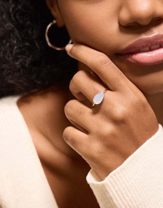 Sterling Silver-Plated Blue Chalcedony Ring, Silver (ST SILVER), large