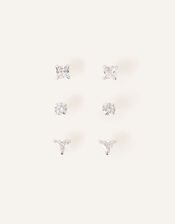 Sterling Silver Crystal Studs Set of Three, , large