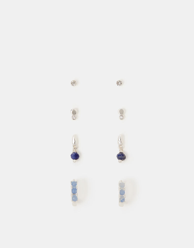 4-Pack Sterling Silver-Plated Blue Quartz Earrings, , large