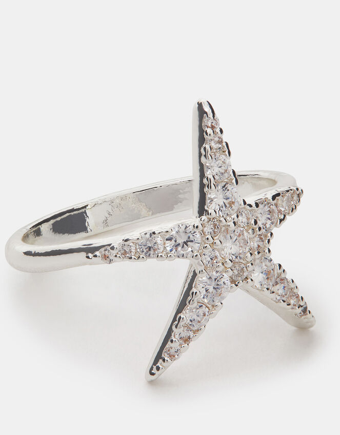 Sterling Silver-Plated Starfish Ring, Silver (ST SILVER), large