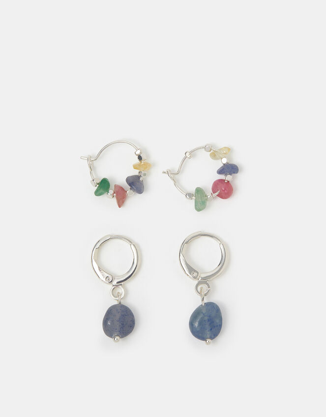 2-Pack Sterling Silver-Plated Aventurine Hoop Earrings, , large