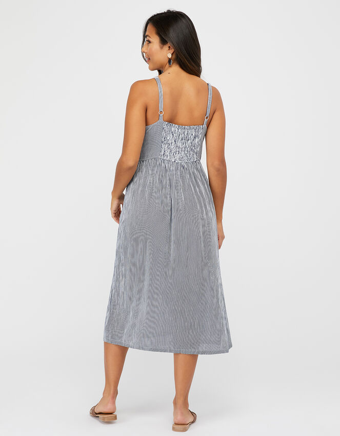 Striped Cotton Midi Dress, Blue (NAVY), large