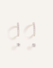 Sterling Silver Sparkle Hoops and Studs Set of Two, , large