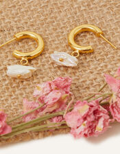 14ct Gold-Plated Keshi Pearl Hoop Earrings, , large