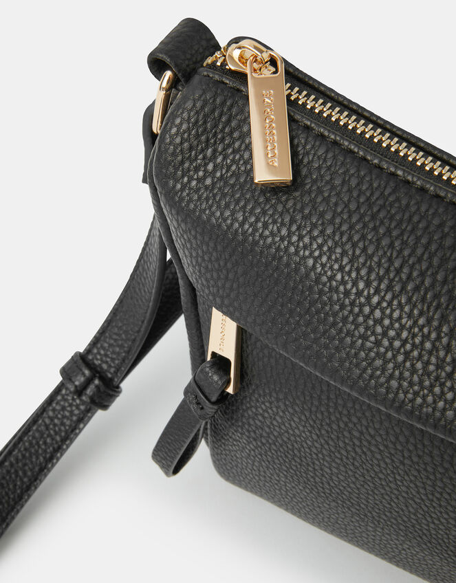 Zip Front Crossbody Bag, Black (BLACK), large