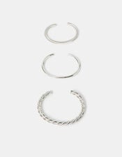 3-Pack Twisted Bangles, Silver (SILVER), large