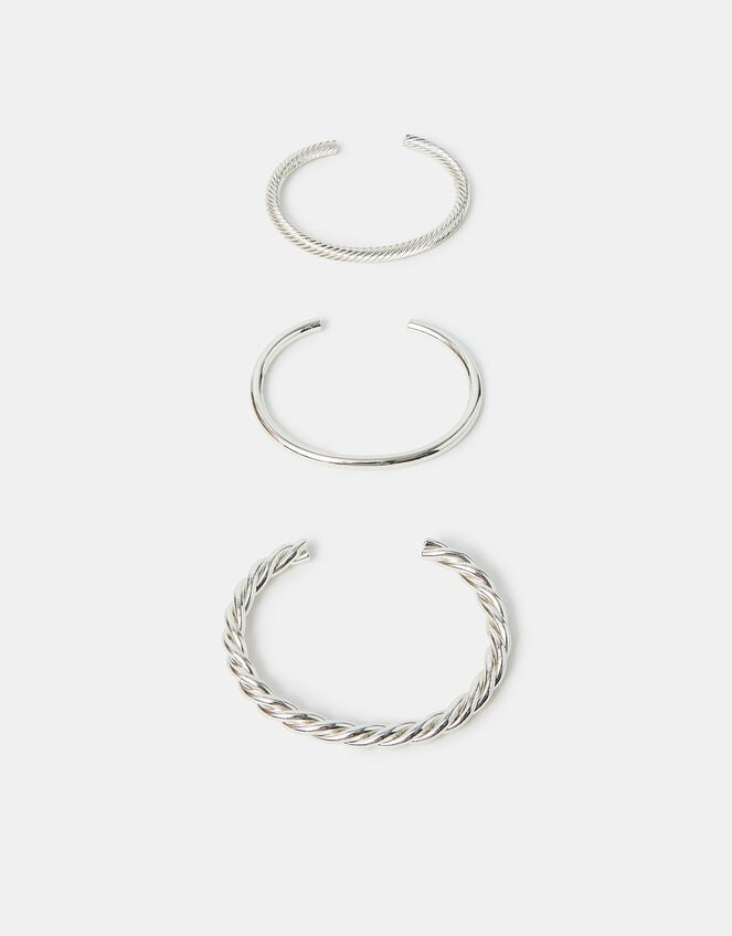 3-Pack Twisted Bangles, Silver (SILVER), large