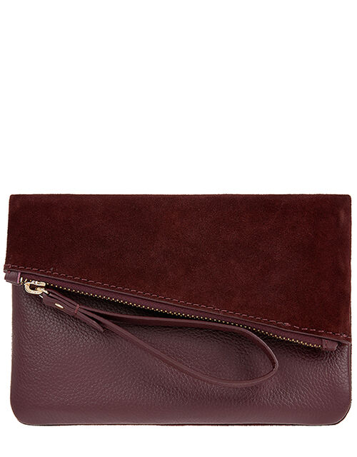 Leather Foldover Pouch, Red (BURGUNDY), large