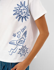 Sun Embroidered T-Shirt, White (WHITE), large