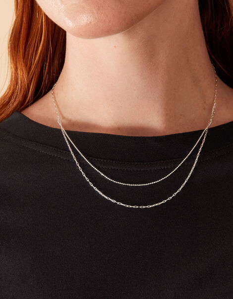 Sterling Silver Ball Chain Layered Necklace, , large