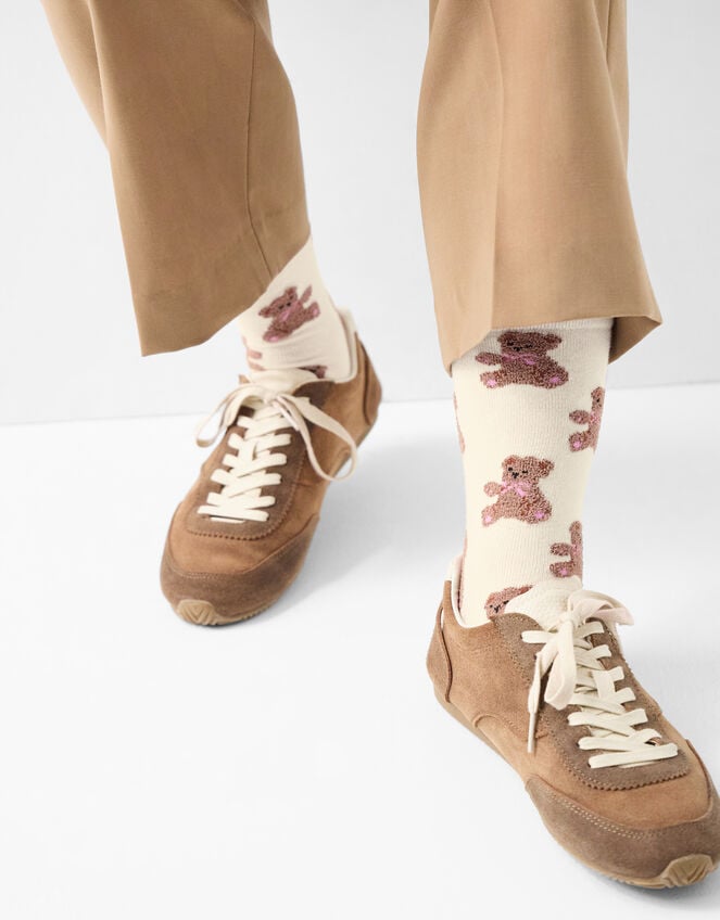 Teddy Bear Print Socks, , large