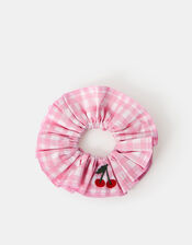 Oversized Cherry Gingham Hair Scrunchie, , large