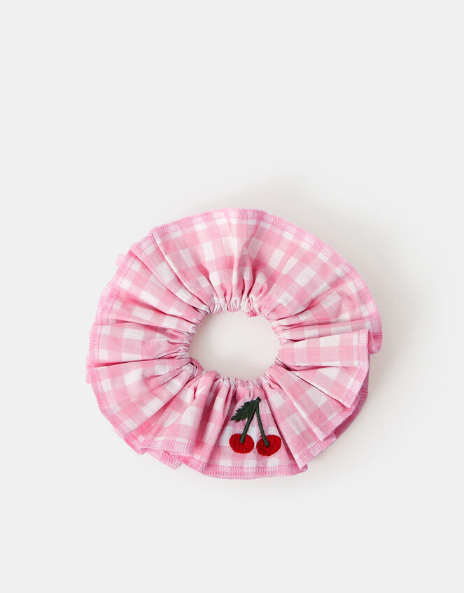 Oversized Cherry Gingham Hair Scrunchie, , large