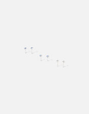 Sterling Silver Crystal Studs, Blue (BLUE), large