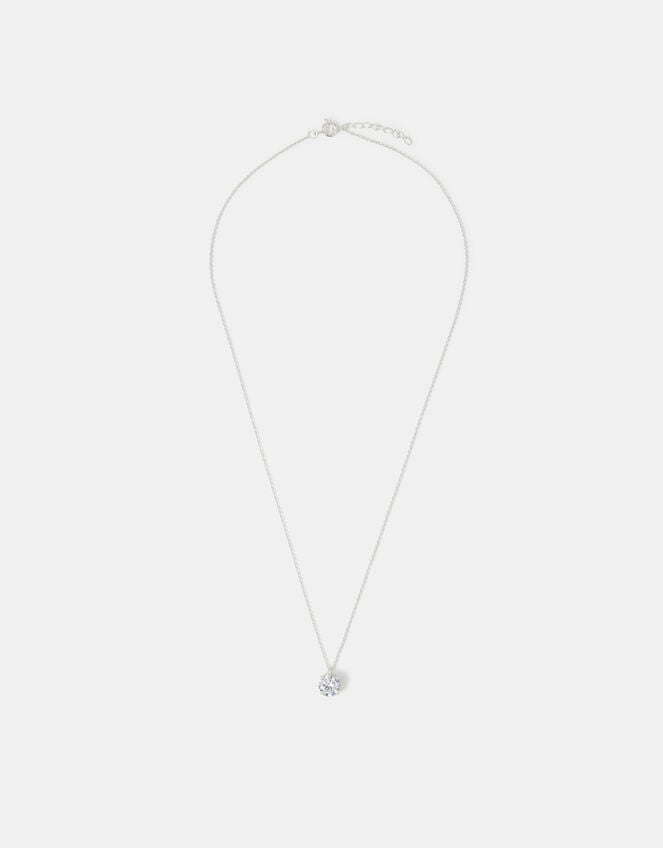 Sterling Silver Round Cut Pendant Necklace, , large