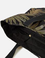 Leaf Print Tote Bag, Black (BLACK), large