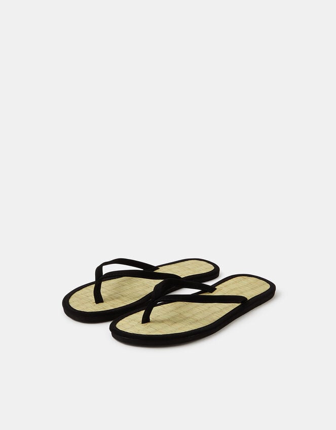 Plain Seagrass Flip Flops, Black (BLACK), large
