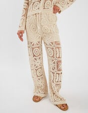 High Waist Crochet Trousers, Natural (NATURAL), large