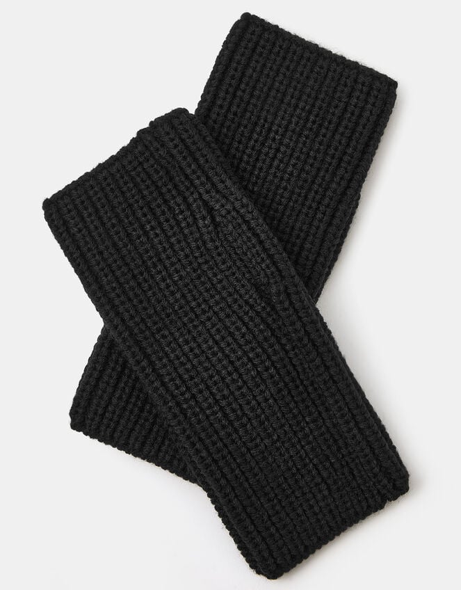 Ribbed Cut Off Gloves, Black (BLACK), large