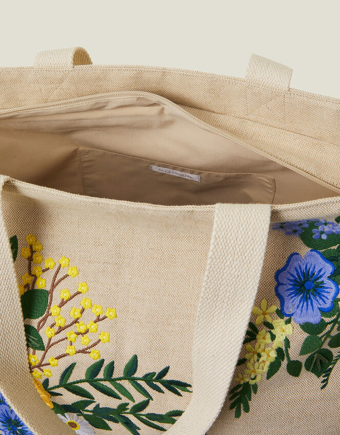 Floral Embroidered Beach Bag, , large