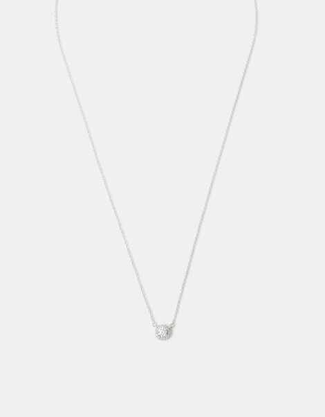 Sterling Silver Halo Stone Pendant Necklace, , large