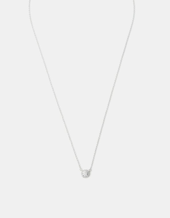 Sterling Silver Halo Stone Pendant Necklace, , large