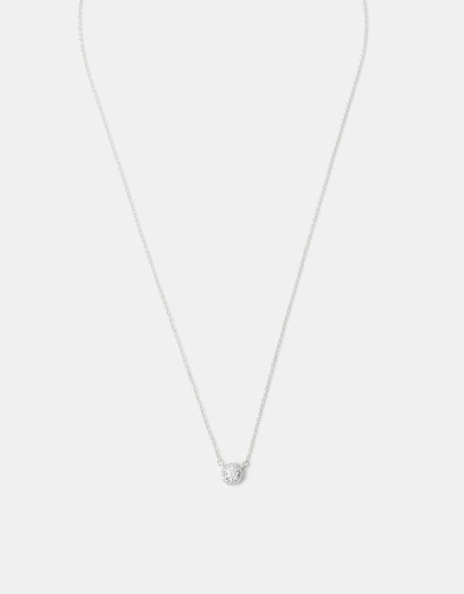 Sterling Silver Halo Stone Pendant Necklace, , large